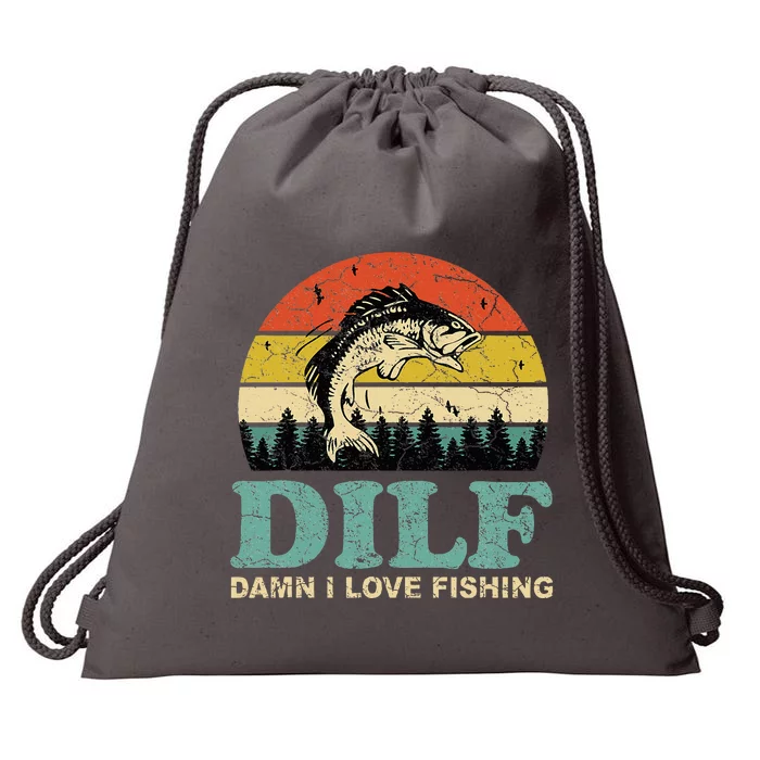 Dilfdamn I Love Fishing Funny Saying Fishermen Drawstring Bag