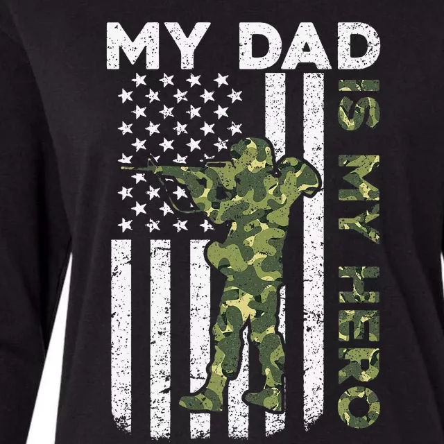 Dad is My HeroArmy Dad Fathers Day and 4th of July Funny Womens Cotton Relaxed Long Sleeve T-Shirt