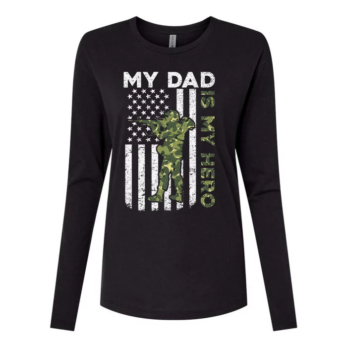 Dad is My HeroArmy Dad Fathers Day and 4th of July Funny Womens Cotton Relaxed Long Sleeve T-Shirt