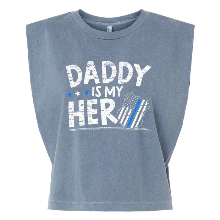 Daddy Is My Hero Police Thin Blue Line Law Enforcement Garment-Dyed Women's Muscle Tee