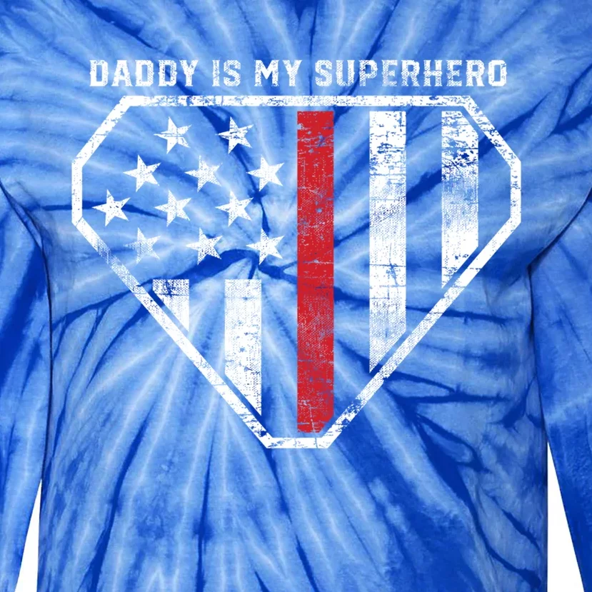 Daddy Is My Superhero Red Line Super Fire Firefighter Gift Tie-Dye Long Sleeve Shirt