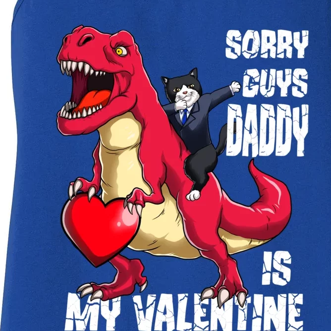 Daddy Is My Valentines Day Cat Riding Dinosaur Gift Women's Racerback Tank