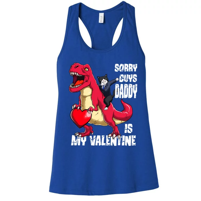 Daddy Is My Valentines Day Cat Riding Dinosaur Gift Women's Racerback Tank