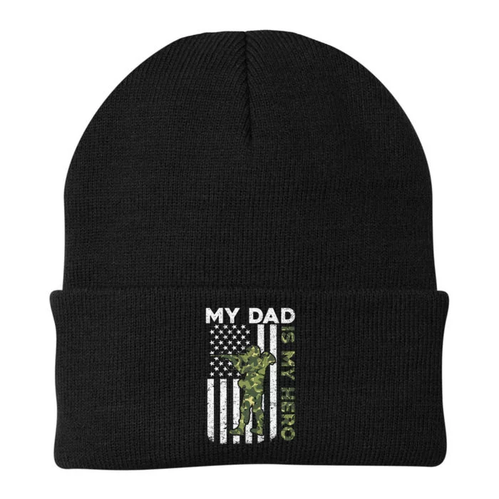 Dad is My HeroArmy Dad Fathers Day and 4th of July Funny Knit Cap Winter Beanie