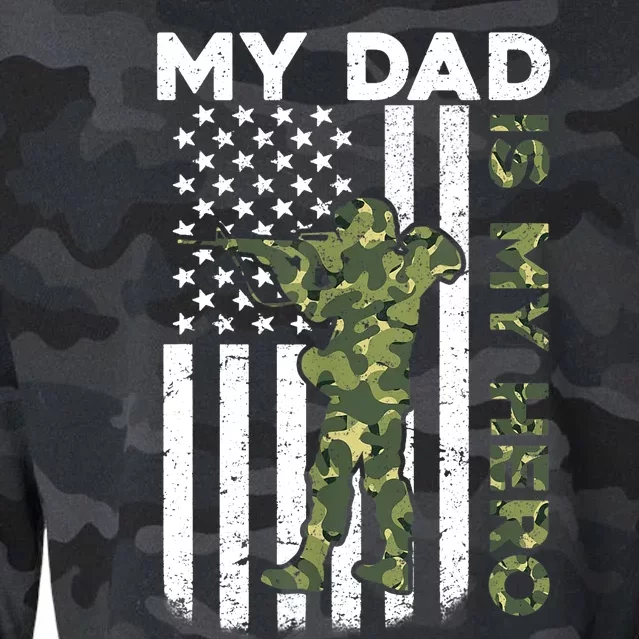 Dad Is My HeroArmy Dad Fathers Day And 4th Of July Funny Cropped Pullover Crew