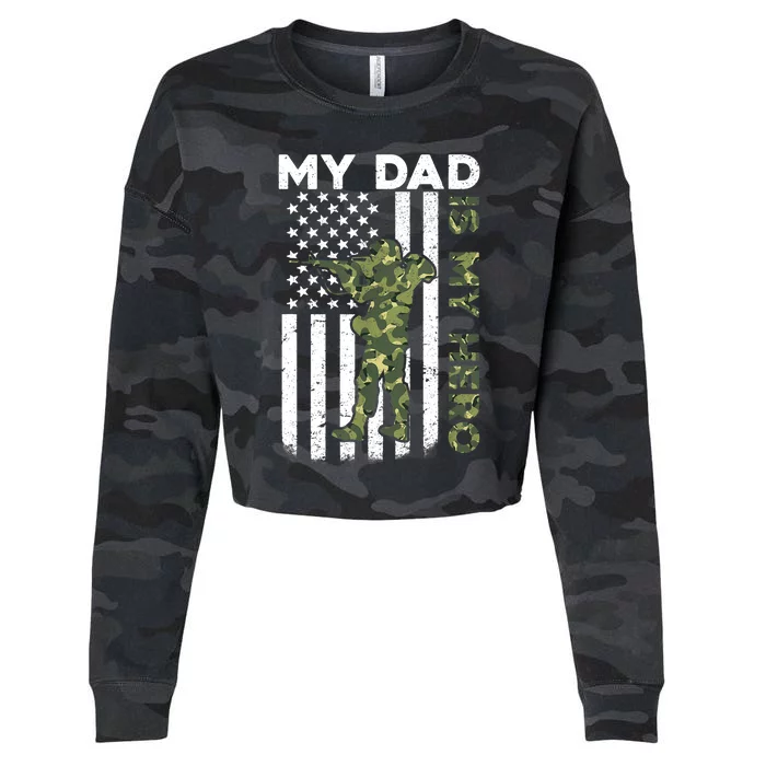 Dad Is My HeroArmy Dad Fathers Day And 4th Of July Funny Cropped Pullover Crew