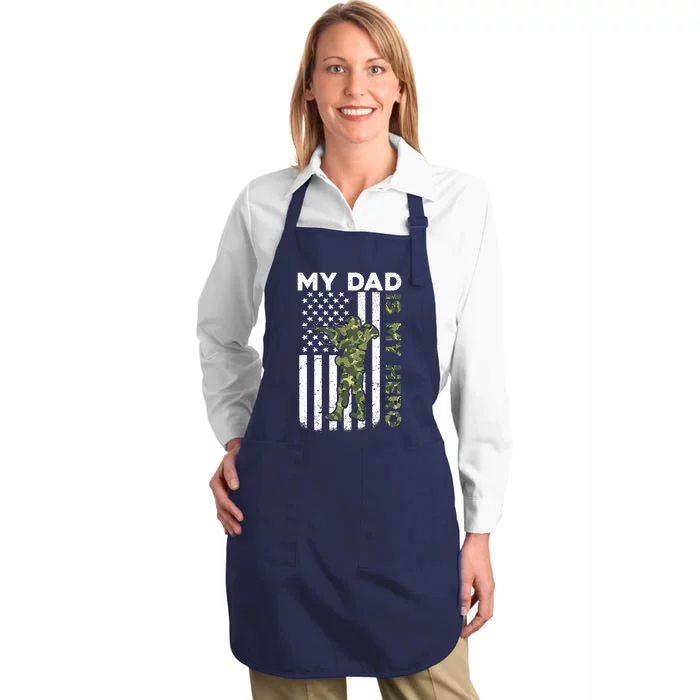 Dad Is My HeroArmy Dad Fathers Day And 4th Of July Funny Full-Length Apron With Pocket