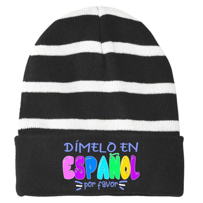 Dimelo En Espanol Bilingual Spanish Teacher Striped Beanie with Solid Band