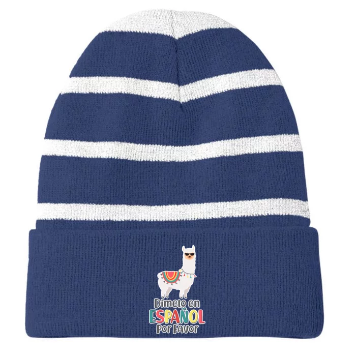 Dimelo en Espanol por Favor Spanish Llama Striped Beanie with Solid Band