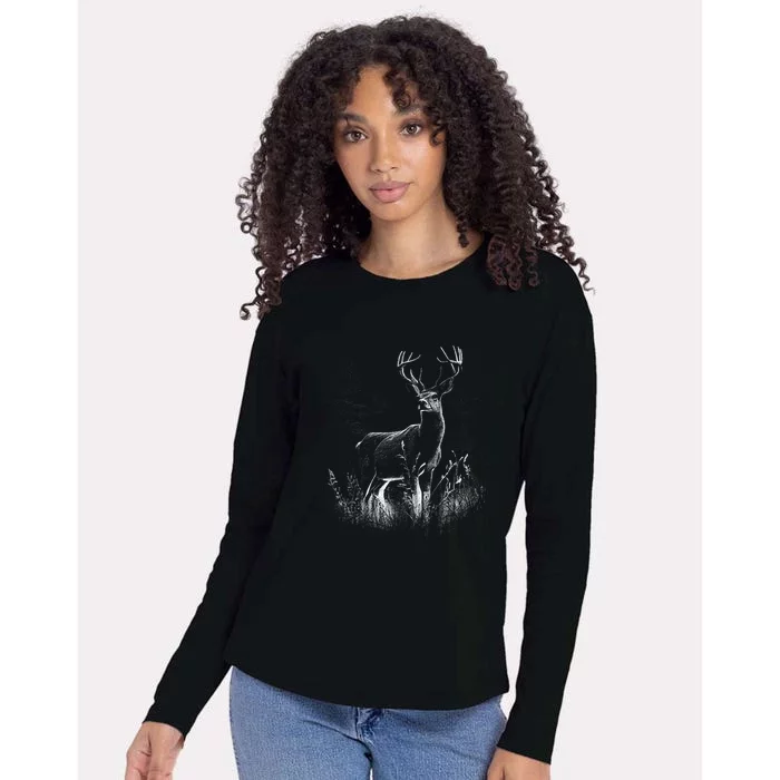 Deer In Nature Realistic Womens Cotton Relaxed Long Sleeve T-Shirt