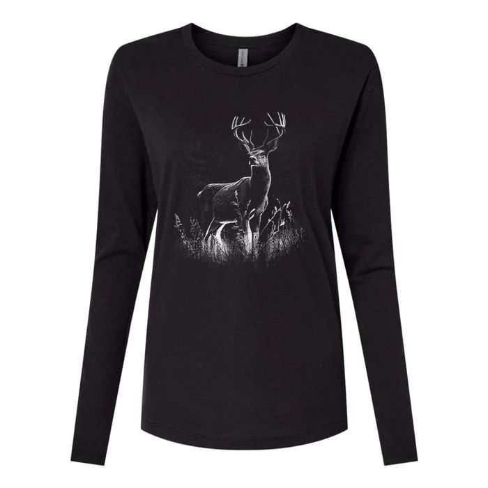 Deer In Nature Realistic Womens Cotton Relaxed Long Sleeve T-Shirt