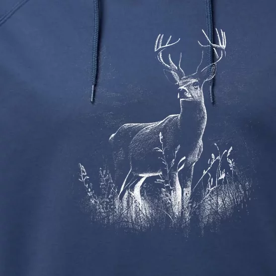 Deer In Nature Realistic Performance Fleece Hoodie