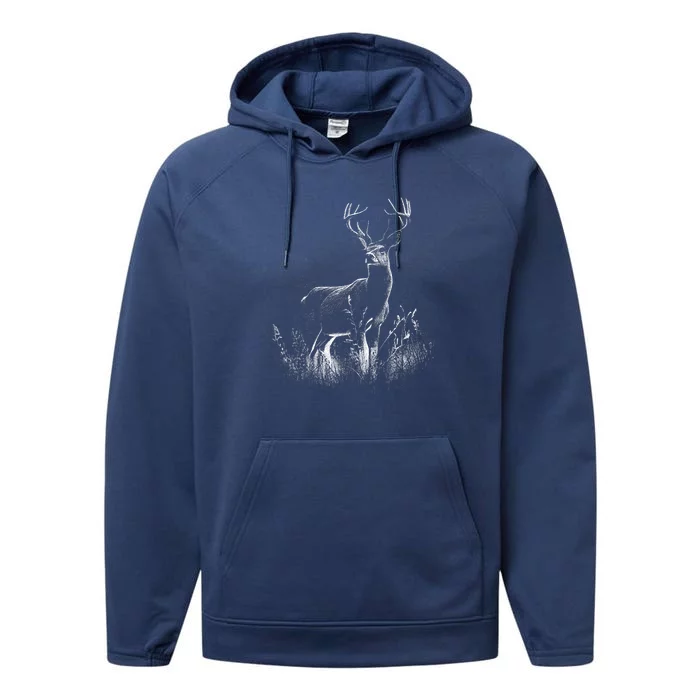 Deer In Nature Realistic Performance Fleece Hoodie