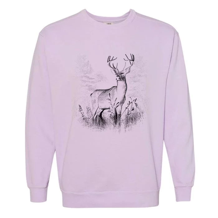 Deer In Nature Realistic Garment-Dyed Sweatshirt