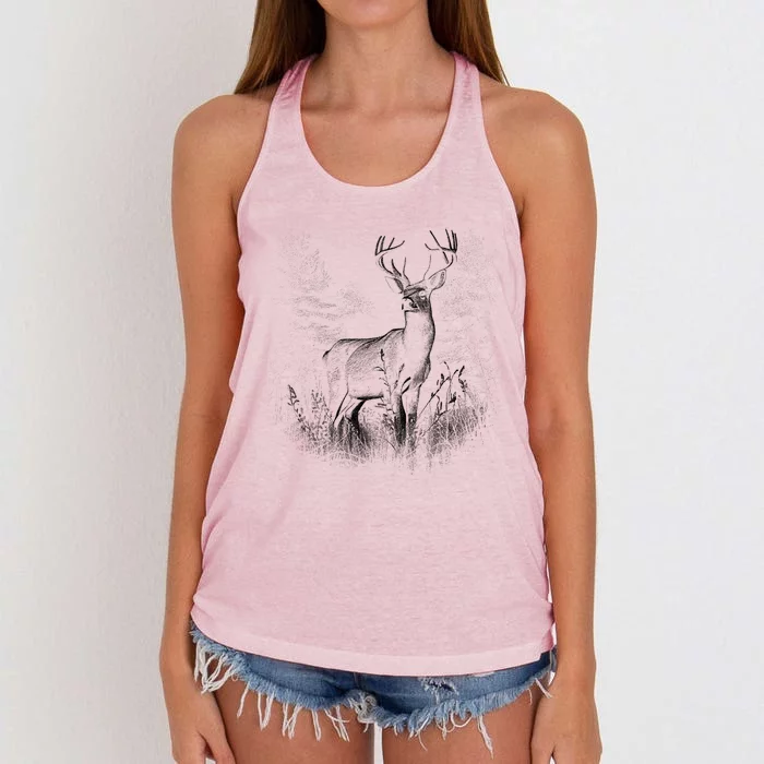 Deer In Nature Realistic Women's Knotted Racerback Tank