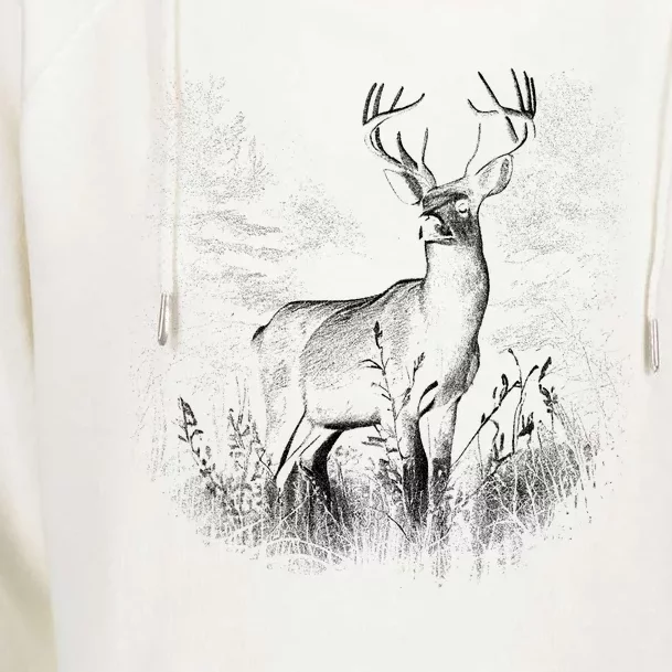 Deer In Nature Realistic Womens Funnel Neck Pullover Hood