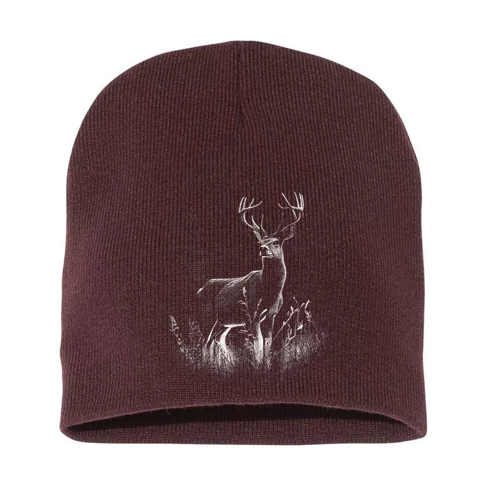 Deer In Nature Realistic Short Acrylic Beanie