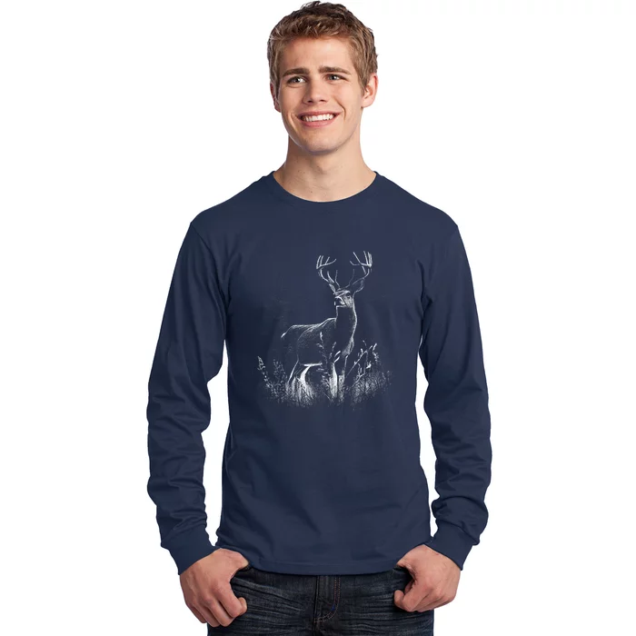 Deer In Nature Realistic Long Sleeve Shirt