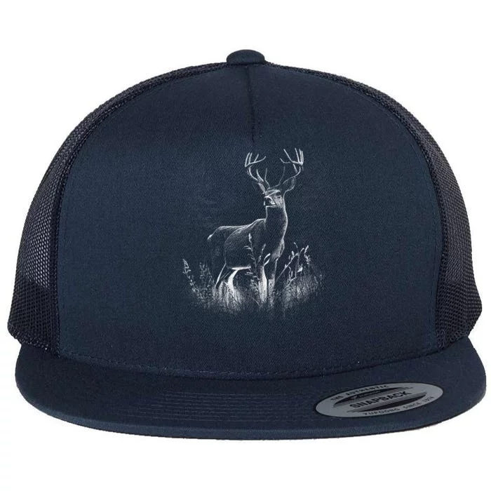 Deer In Nature Realistic Flat Bill Trucker Hat