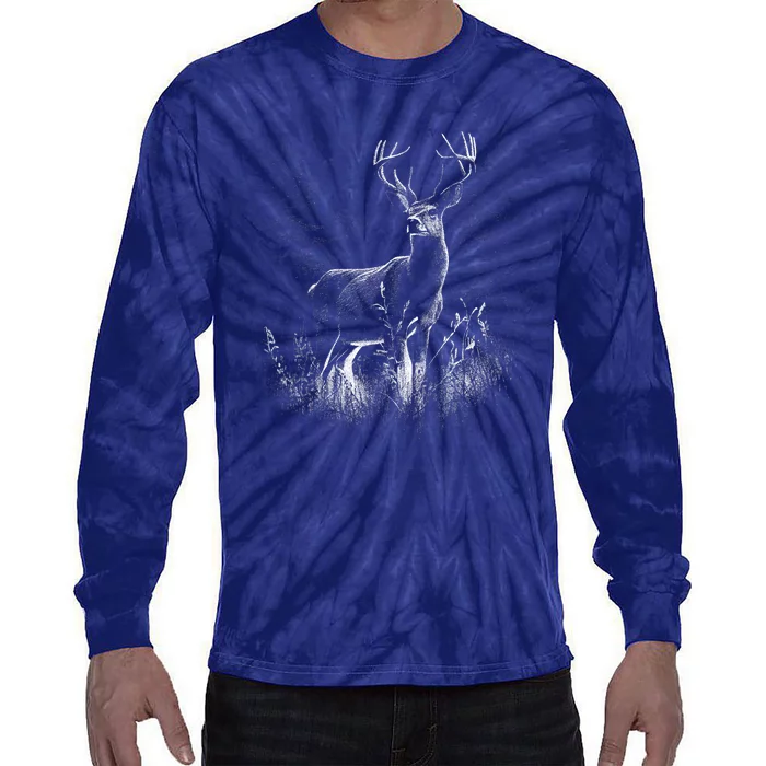 Deer In Nature Realistic Tie-Dye Long Sleeve Shirt