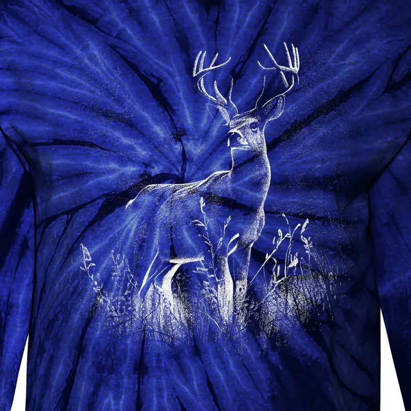 Deer In Nature Realistic Tie-Dye Long Sleeve Shirt