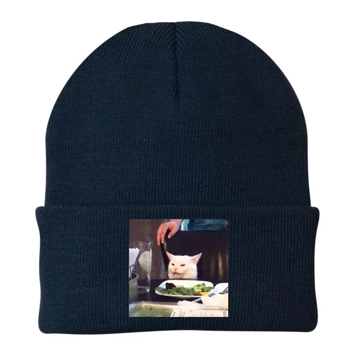 Dinner Table Cat Meme Funny Internet Yelling Knit Cap Winter Beanie