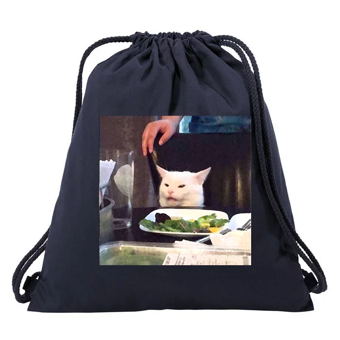 Dinner Table Cat Meme Funny Internet Yelling Drawstring Bag