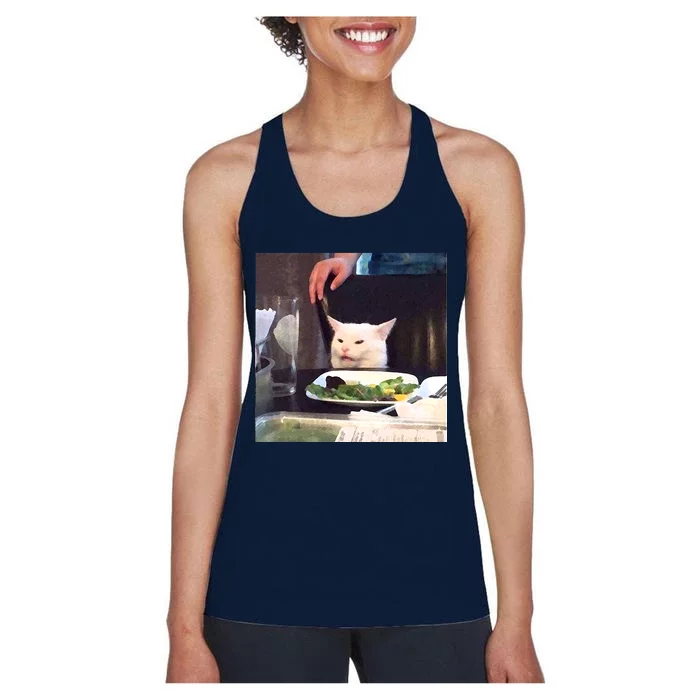 Dinner Table Cat Meme Funny Internet Yelling Women's Racerback Tank