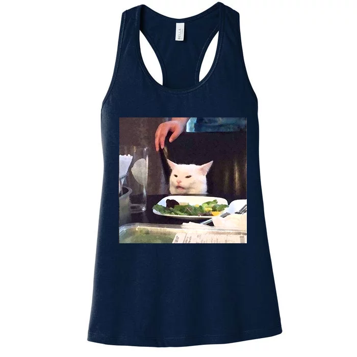 Dinner Table Cat Meme Funny Internet Yelling Women's Racerback Tank