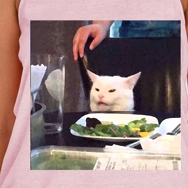 Dinner Table Cat Meme Funny Internet Yelling Women's Knotted Racerback Tank