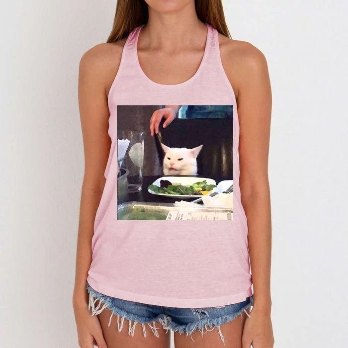 Dinner Table Cat Meme Funny Internet Yelling Women's Knotted Racerback Tank