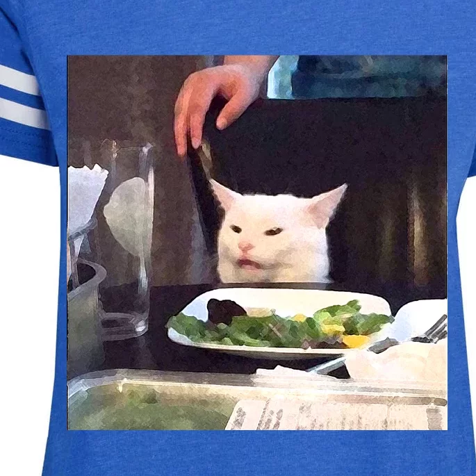 Dinner Table Cat Meme Funny Internet Yelling Enza Ladies Jersey Football T-Shirt