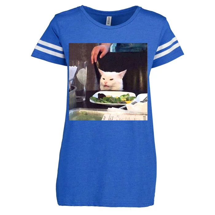 Dinner Table Cat Meme Funny Internet Yelling Enza Ladies Jersey Football T-Shirt