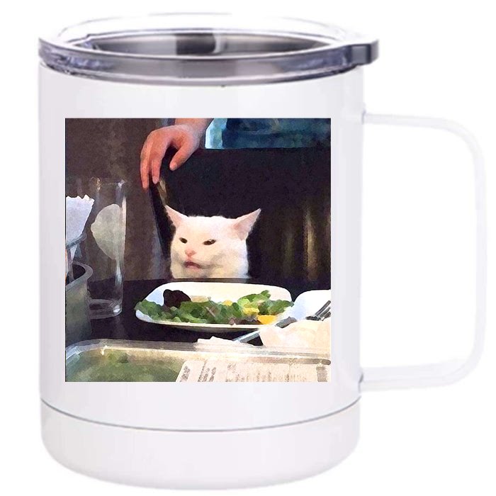 Dinner Table Cat Meme Funny Internet Yelling Front & Back 12oz Stainless Steel Tumbler Cup