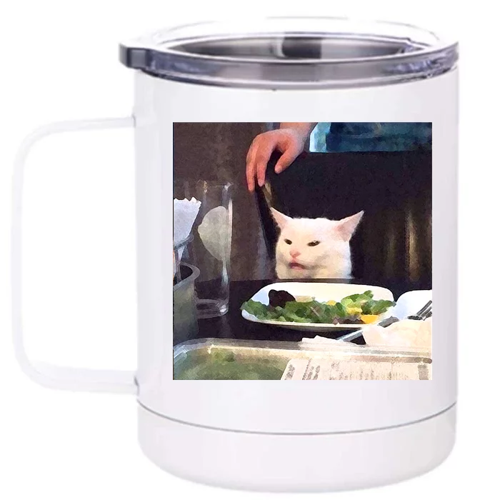 Dinner Table Cat Meme Funny Internet Yelling Front & Back 12oz Stainless Steel Tumbler Cup