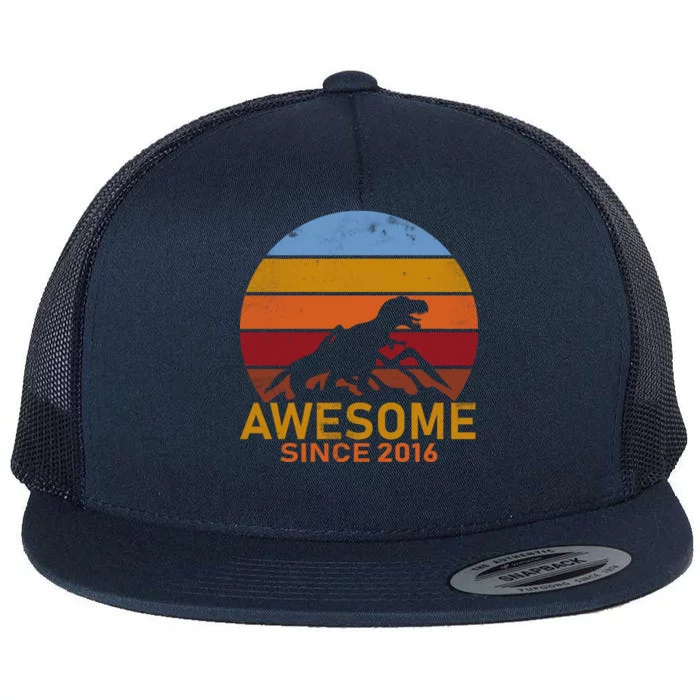 Dinosaur 6th Birthday Gift Awesome Since 2016 Flat Bill Trucker Hat