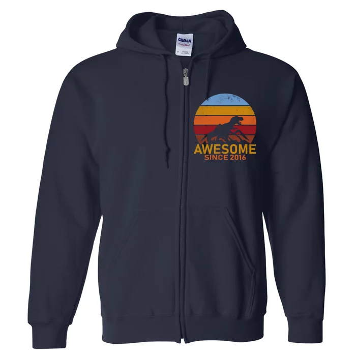 Dinosaur 6th Birthday Gift Awesome Since 2016 Full Zip Hoodie