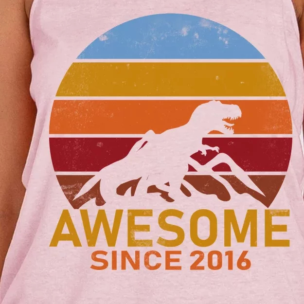 Dinosaur 6th Birthday Gift Awesome Since 2016 Women's Knotted Racerback Tank