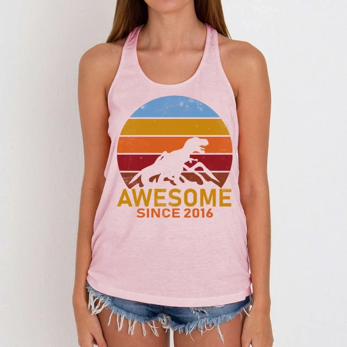 Dinosaur 6th Birthday Gift Awesome Since 2016 Women's Knotted Racerback Tank