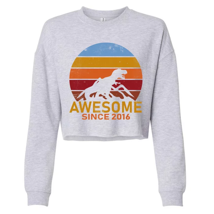 Dinosaur 6th Birthday Gift Awesome Since 2016 Cropped Pullover Crew