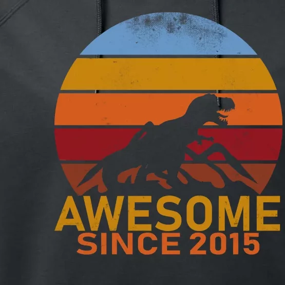 Dinosaur 7th Birthday Gift Awesome Since 2015 Performance Fleece Hoodie