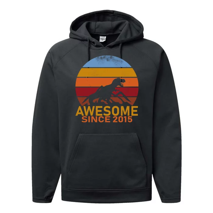 Dinosaur 7th Birthday Gift Awesome Since 2015 Performance Fleece Hoodie