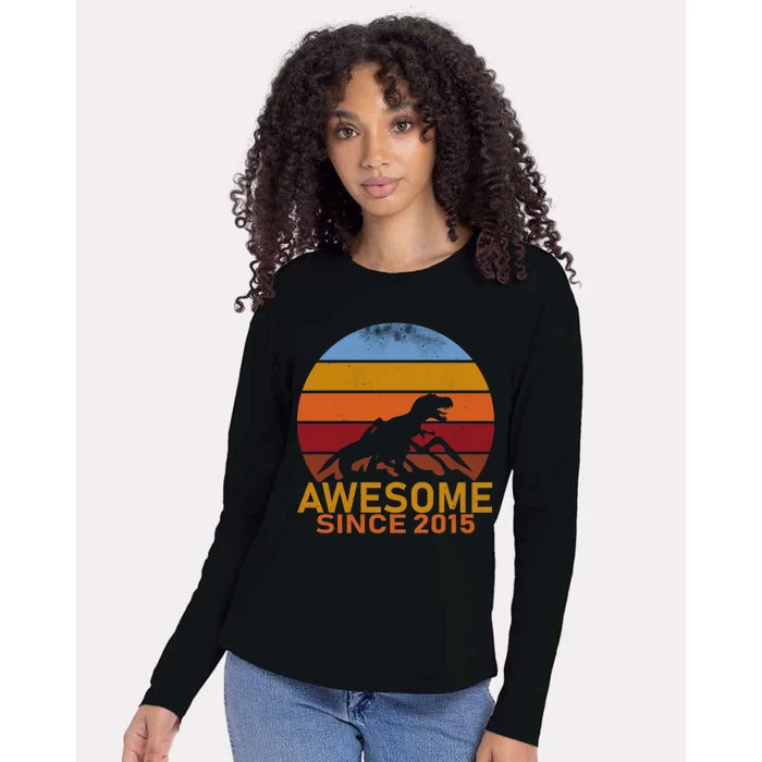 Dinosaur 7th Birthday Gift Awesome Since 2015 Womens Cotton Relaxed Long Sleeve T-Shirt