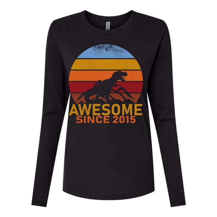 Dinosaur 7th Birthday Gift Awesome Since 2015 Womens Cotton Relaxed Long Sleeve T-Shirt