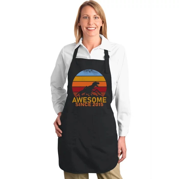 Dinosaur 7th Birthday Gift Awesome Since 2015 Full-Length Apron With Pocket