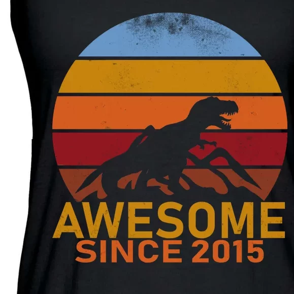 Dinosaur 7th Birthday Gift Awesome Since 2015 Ladies Essential Flowy Tank