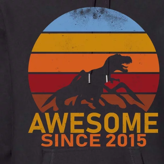 Dinosaur 7th Birthday Gift Awesome Since 2015 Premium Hoodie