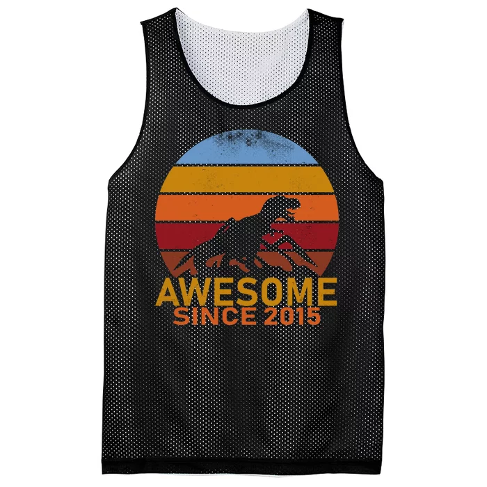 Dinosaur 7th Birthday Gift Awesome Since 2015 Mesh Reversible Basketball Jersey Tank