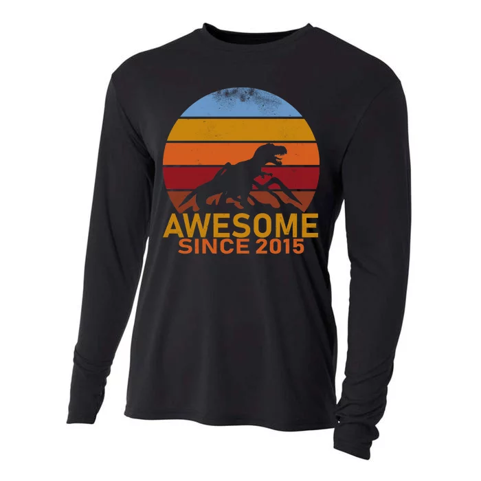 Dinosaur 7th Birthday Gift Awesome Since 2015 Cooling Performance Long Sleeve Crew