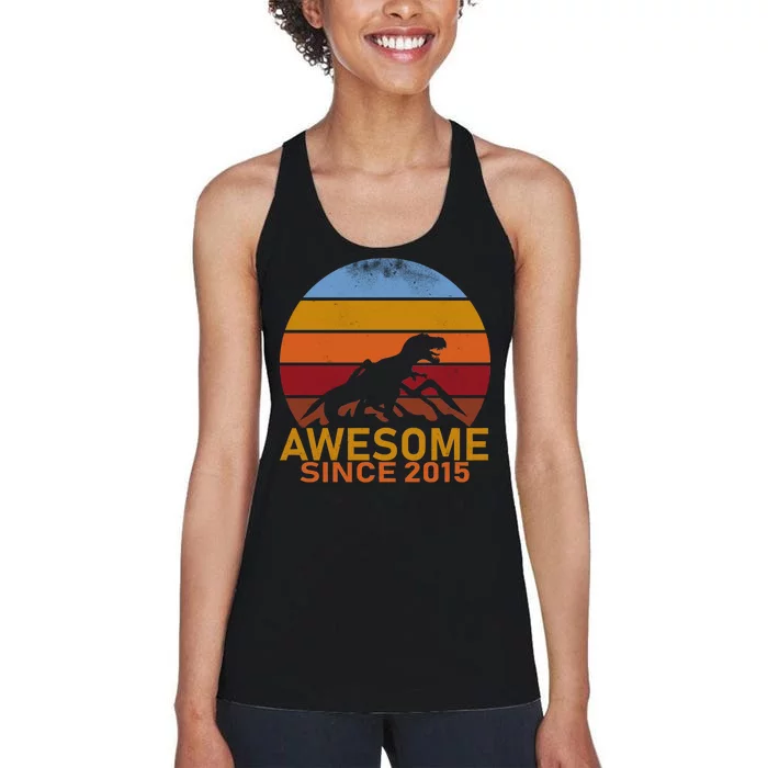 Dinosaur 7th Birthday Gift Awesome Since 2015 Women's Racerback Tank